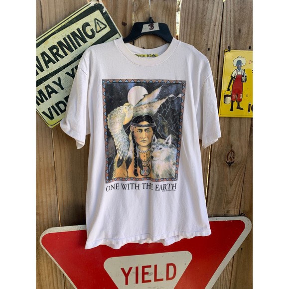 Vintage 90s Native American One with the Earth T-shirt Size L by Human I-Tees - Picture 1 of 7